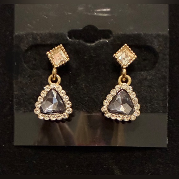 EUC Gold Tone and Silver Tone  Drop Earrings w/. Blue Grey Crystals - Picture 2 of 5